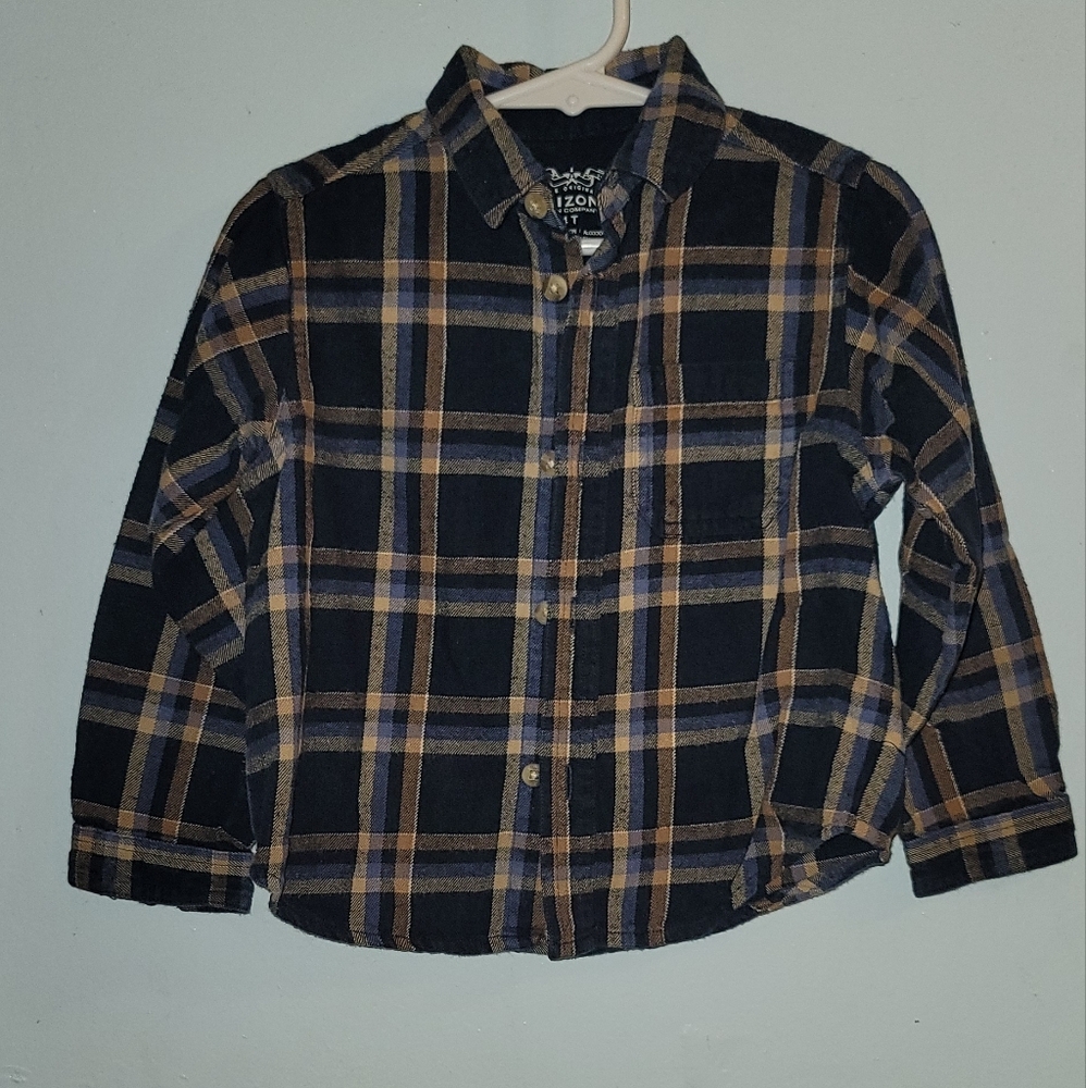 Arizona plaid flannel long sleeve button down shirt collar 4T